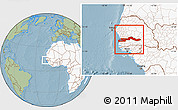 Savanna Style Location Map of The Gambia, highlighted continent, hill shading