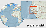 Savanna Style Location Map of The Gambia, lighten, land only, hill shading
