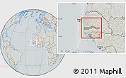 Savanna Style Location Map of The Gambia, lighten, semi-desaturated, hill shading