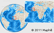 Shaded Relief Location Map of The Gambia, within the entire continent