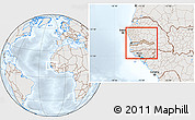 Shaded Relief Location Map of The Gambia, lighten, semi-desaturated