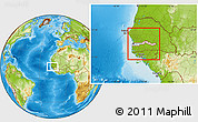 Shaded Relief Location Map of The Gambia, physical outside