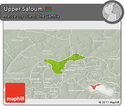 Physical 3D Map of Upper Saloum, lighten, semi-desaturated