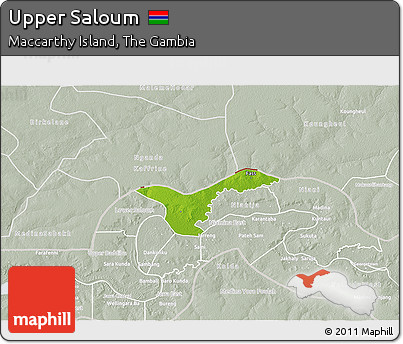 Physical 3D Map of Upper Saloum, lighten, semi-desaturated