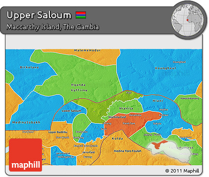 Physical 3D Map of Upper Saloum, political outside
