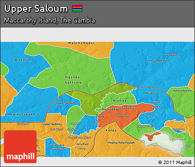Physical 3D Map of Upper Saloum, political outside