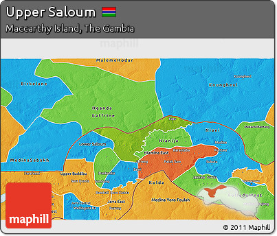 Physical 3D Map of Upper Saloum, political outside
