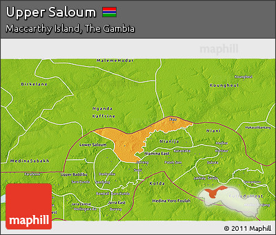 Political 3D Map of Upper Saloum, physical outside