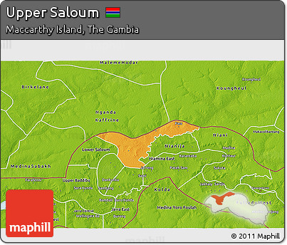 Political 3D Map of Upper Saloum, physical outside