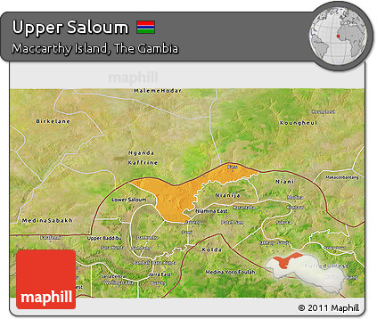 Political 3D Map of Upper Saloum, satellite outside