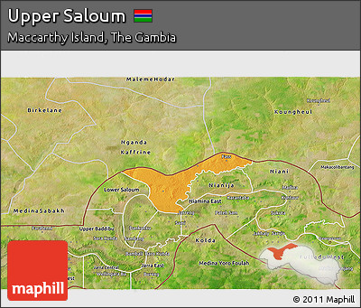 Political 3D Map of Upper Saloum, satellite outside