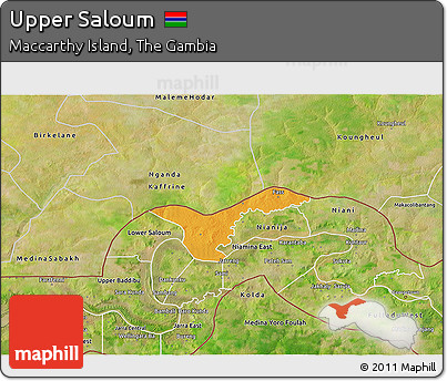 Political 3D Map of Upper Saloum, satellite outside