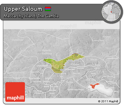 Satellite 3D Map of Upper Saloum, lighten, desaturated
