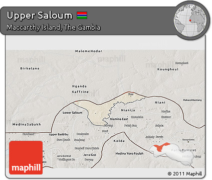 Shaded Relief 3D Map of Upper Saloum, semi-desaturated