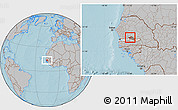 Gray Location Map of Upper Saloum, highlighted country, highlighted parent region, within the entire country, hill shading
