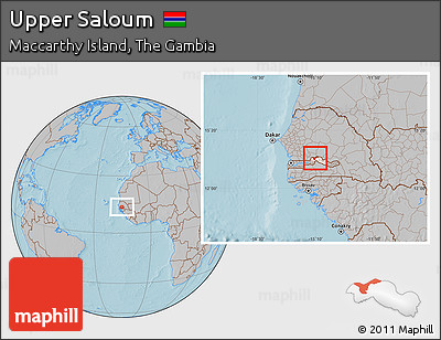 Gray Location Map of Upper Saloum, highlighted parent region, hill shading