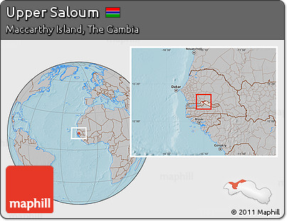 Gray Location Map of Upper Saloum, highlighted parent region, hill shading