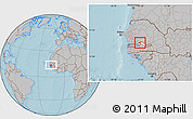 Gray Location Map of Upper Saloum, highlighted parent region, hill shading