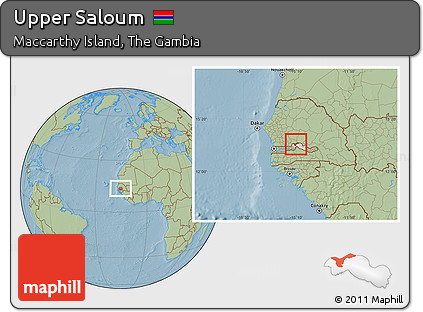 Savanna Style Location Map of Upper Saloum, highlighted parent region, hill shading