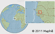 Savanna Style Location Map of Upper Saloum, highlighted parent region, hill shading