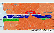 Flag Map of The Gambia, political shades outside