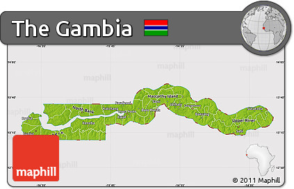 Physical Map of the Gambia, cropped outside