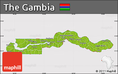Physical Map of the Gambia, cropped outside