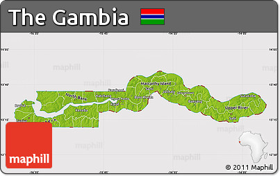 Physical Map of the Gambia, cropped outside