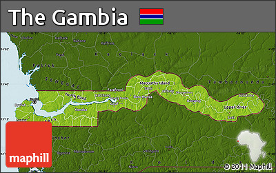 Physical Map of the Gambia, darken, land only