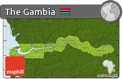 Physical Map of the Gambia, darken, land only