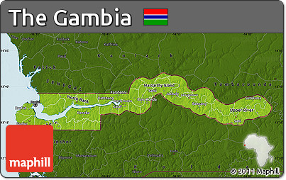 Physical Map of the Gambia, darken, land only