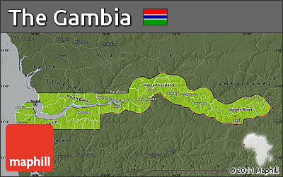 Physical Map of the Gambia, darken, semi-desaturated