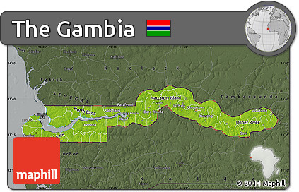 Physical Map of the Gambia, darken, semi-desaturated