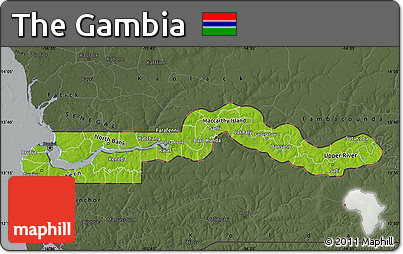Physical Map of the Gambia, darken, semi-desaturated