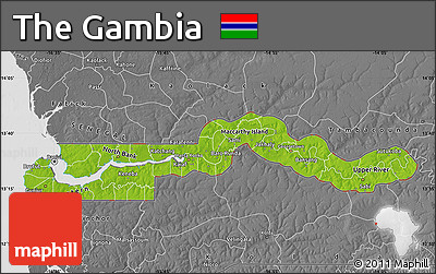 Physical Map of the Gambia, desaturated