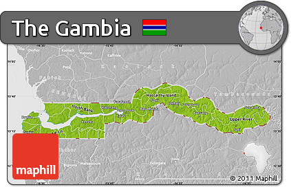 Physical Map of the Gambia, lighten, desaturated
