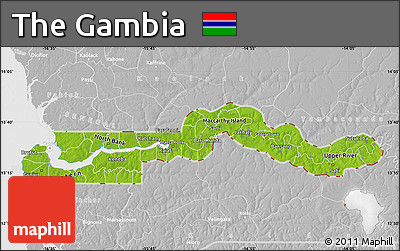 Physical Map of the Gambia, lighten, desaturated