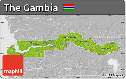 Physical Map of the Gambia, lighten, desaturated