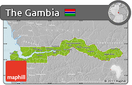 Physical Map of the Gambia, lighten, desaturated, land only