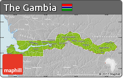 Physical Map of the Gambia, lighten, desaturated, land only