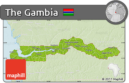 Physical Map of the Gambia, lighten, land only