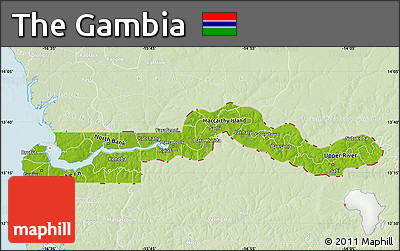 Physical Map of the Gambia, lighten, land only