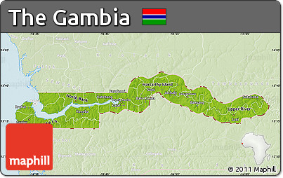 Physical Map of the Gambia, lighten, land only