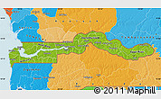 Physical Map of The Gambia, political outside, shaded relief sea