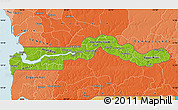 Physical Map of The Gambia, political shades outside