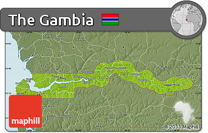 Physical Map of the Gambia, semi-desaturated, land only