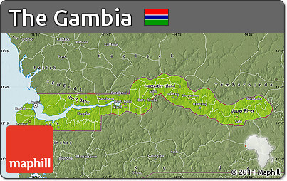 Physical Map of the Gambia, semi-desaturated, land only