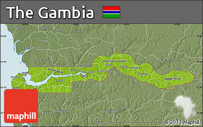 Physical Map of the Gambia, semi-desaturated, land only