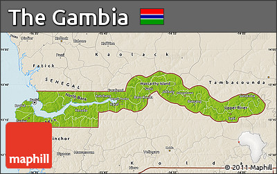 Physical Map of the Gambia, shaded relief outside