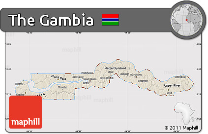Shaded Relief Map of the Gambia, cropped outside